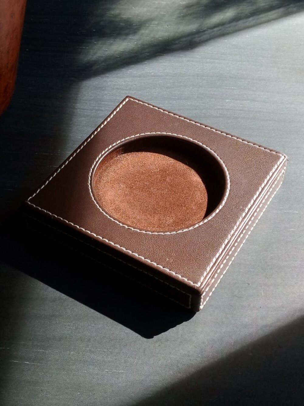 🔥Rare Henri Bendel Brown Leather Candle Holder & Luxury Desk Coaster Base🔥 - Picture 2 of 13